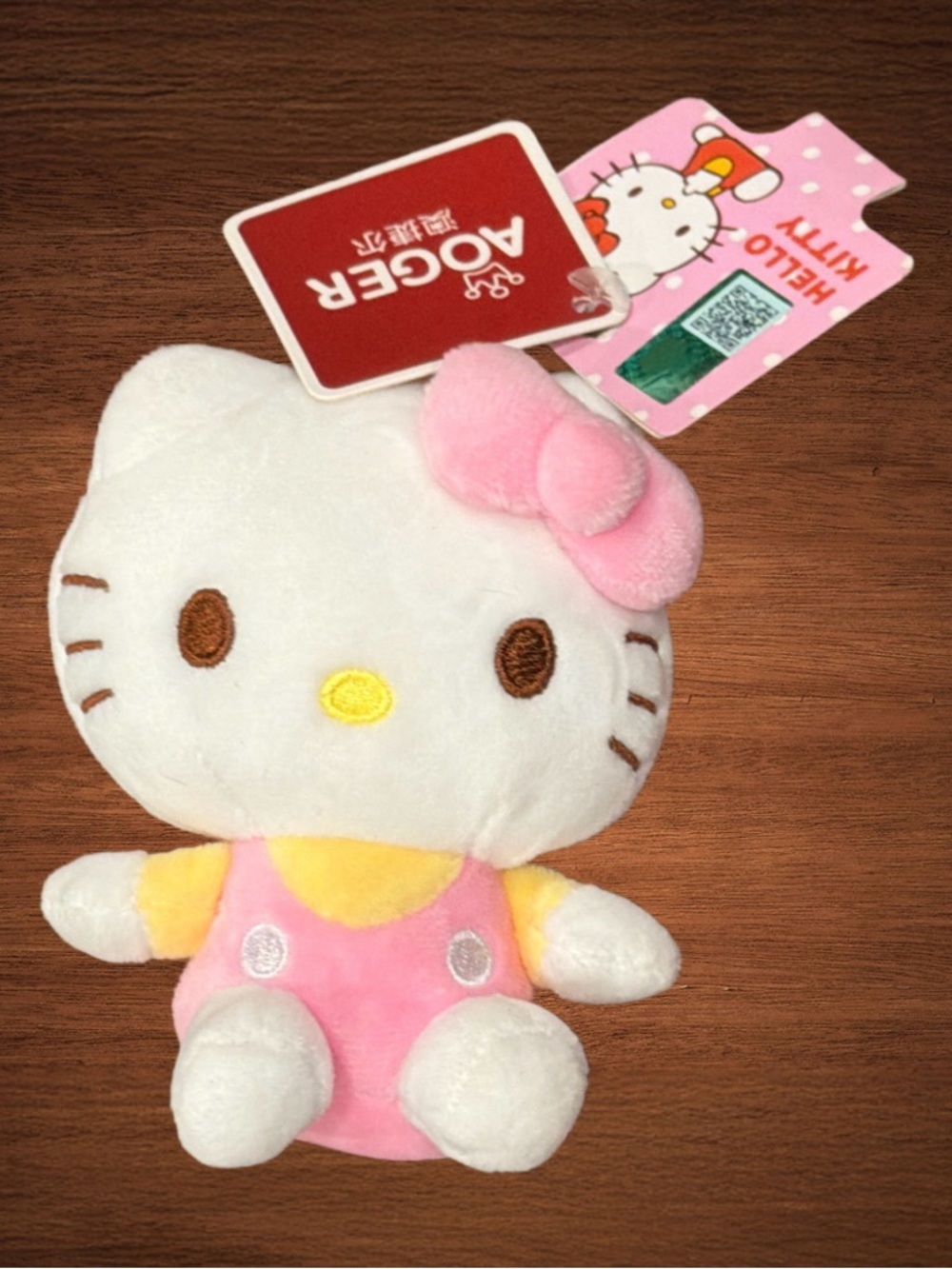 HELLO KITTY SANRIO AOGER PINK/YELLOW SMALL STUFFED DOLL 4”